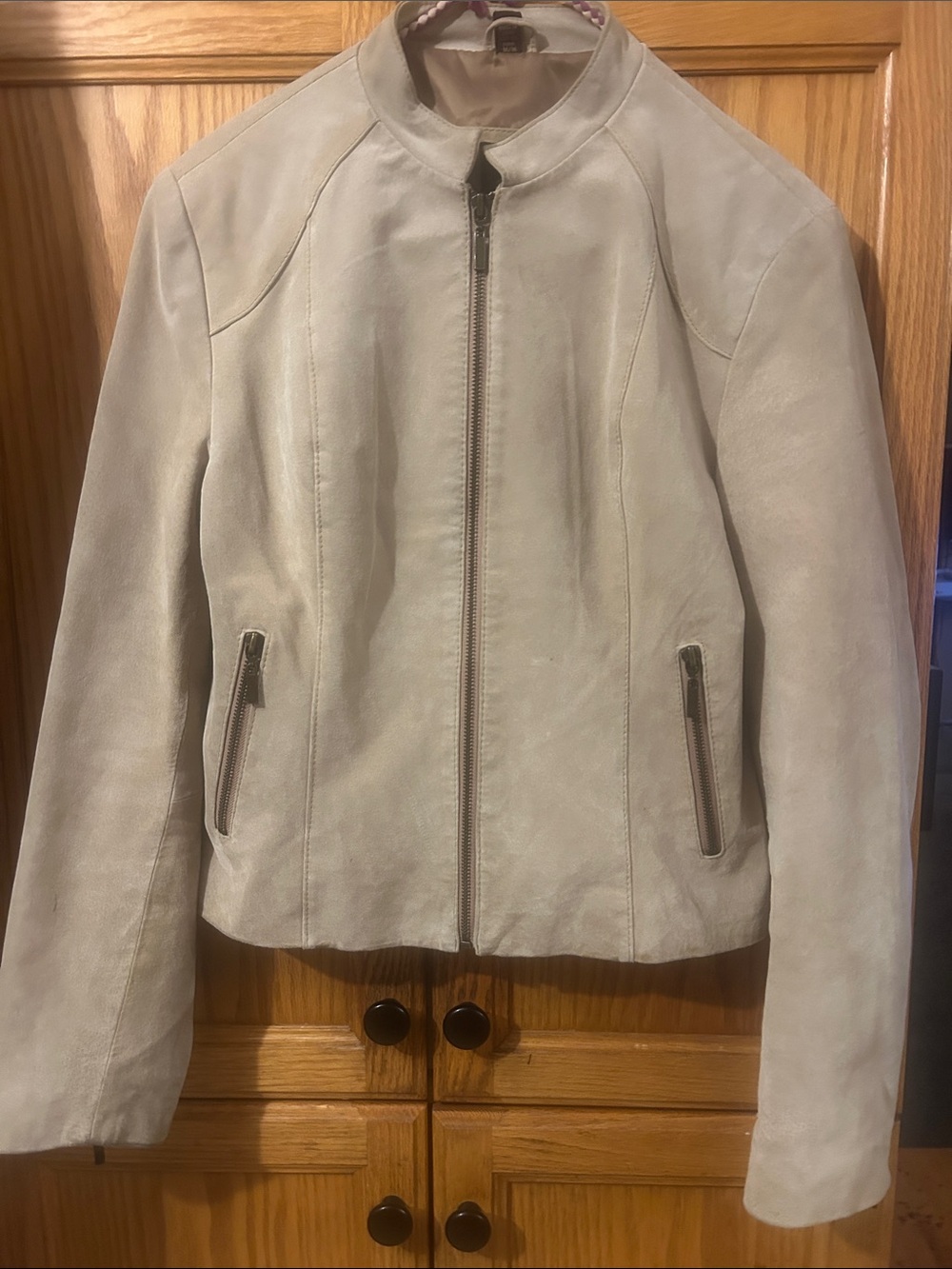 Women's Light Beige Suede Zip-Front Jacket
